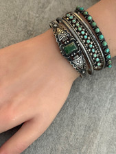 FRED HARVEY ERA Navajo ARROWHEAD CERRILLOS Turquoise Sterling  Bracelet 6.5 in - Additional view 4