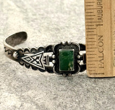 FRED HARVEY ERA Navajo ARROWHEAD CERRILLOS Turquoise Sterling  Bracelet 6.5 in - Additional view 9