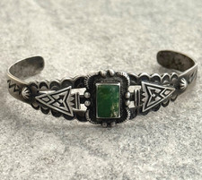 FRED HARVEY ERA Navajo ARROWHEAD CERRILLOS Turquoise Sterling Bracelet 6.5 in