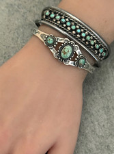 Vintage FRED HARVEY ERA NAVAJO Turquoise CONCHO Sterling SMALL Bracelet 6.5 in - Additional view 4