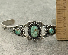 Vintage FRED HARVEY ERA NAVAJO Turquoise CONCHO Sterling SMALL Bracelet 6.5 in - Additional view 8