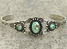 Vintage FRED HARVEY ERA NAVAJO Turquoise CONCHO Sterling SMALL Bracelet 6.5 in