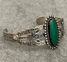 FRED HARVEY ERA Navajo Turquoise Thunderbird Scalloped Sterling Bracelet 6.75 in - Additional view 2