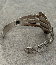 FRED HARVEY ERA Navajo Turquoise Thunderbird Scalloped Sterling Bracelet 6.75 in - Additional view 6