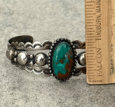 FRED HARVEY ERA Navajo Green Turquoise CONCHO DOME BIRDS Sterling Bracelet 7 in - Additional view 10
