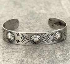 RARE FRED HARVEY ERA Navajo WHIRLING LOG Bow & Arrow OWL Silver Bracelet 6.6 in