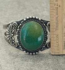 Vintage 30's Fred Harvey Era  Navajo BIG Turquoise Sterling Bracelet 52.5g 7 in - Additional view 9