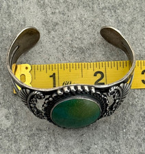 Vintage 30's Fred Harvey Era  Navajo BIG Turquoise Sterling Bracelet 52.5g 7 in - Additional view 10