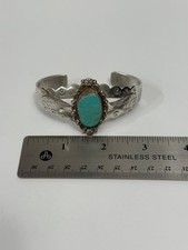 VTG “ FRED HARVEY ERA” Navajo .925 Sterling Silver, Turquoise Cuff Bracelet - Additional view 8