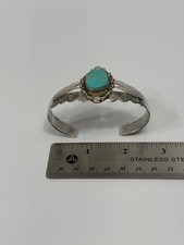 VTG “ FRED HARVEY ERA” Navajo .925 Sterling Silver, Turquoise Cuff Bracelet - Additional view 10