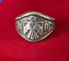 Vintage Fred Harvey Era Sterling Silver Native American Thunderbird Ring 6.75