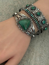 Vintage FRED HARVEY ERA Navajo Turquoise Twisted Rope Silver Bracelet 6.6 in - Additional view 1