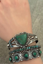 Vintage FRED HARVEY ERA Navajo Turquoise Twisted Rope Silver Bracelet 6.6 in - Additional view 4