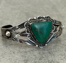 Vintage FRED HARVEY ERA Navajo Turquoise Twisted Rope Silver Bracelet 6.6 in - Additional view 2