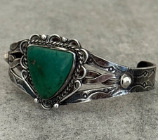 Vintage FRED HARVEY ERA Navajo Turquoise Twisted Rope Silver Bracelet 6.6 in - Additional view 3