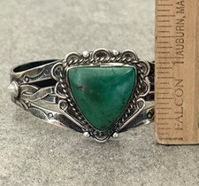 Vintage FRED HARVEY ERA Navajo Turquoise Twisted Rope Silver Bracelet 6.6 in - Additional view 10