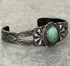 Vintage FRED HARVEY ERA NAVAJO Turquoise Split shank Silver Bracelet 7 in - Additional view 2
