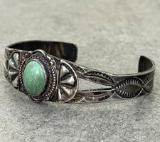 Vintage FRED HARVEY ERA NAVAJO Turquoise Split shank Silver Bracelet 7 in - Additional view 3