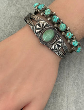 Vintage FRED HARVEY ERA NAVAJO Turquoise Split shank Silver Bracelet 7 in - Additional view 4