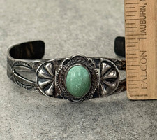 Vintage FRED HARVEY ERA NAVAJO Turquoise Split shank Silver Bracelet 7 in - Additional view 8
