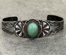 Vintage FRED HARVEY ERA NAVAJO Turquoise Split shank Silver Bracelet 7 in