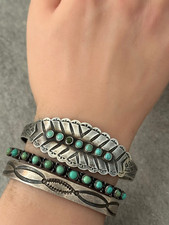 Vintage FRED HARVEY Era Zuni Snake eye Turquoise Thunderbird Sterling Bracelet - Additional view 1