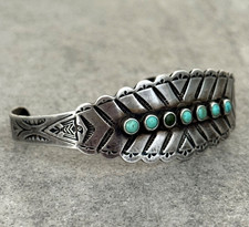 Vintage FRED HARVEY Era Zuni Snake eye Turquoise Thunderbird Sterling Bracelet - Additional view 2