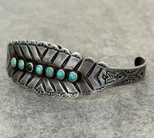 Vintage FRED HARVEY Era Zuni Snake eye Turquoise Thunderbird Sterling Bracelet - Additional view 3