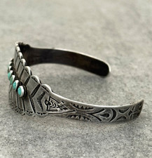 Vintage FRED HARVEY Era Zuni Snake eye Turquoise Thunderbird Sterling Bracelet - Additional view 5