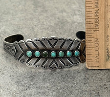 Vintage FRED HARVEY Era Zuni Snake eye Turquoise Thunderbird Sterling Bracelet - Additional view 10