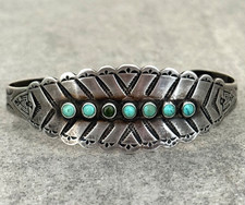 Vintage FRED HARVEY Era Zuni Snake eye Turquoise Thunderbird Sterling Bracelet
