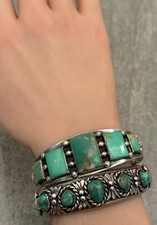 Fred Harvey Era Navajo FIVE SQUARE Turquoise LIZARD Sterling Bracelet 7.1 in - Additional view 1