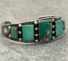 Fred Harvey Era Navajo FIVE SQUARE Turquoise LIZARD Sterling Bracelet 7.1 in - Additional view 2