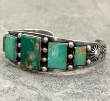 Fred Harvey Era Navajo FIVE SQUARE Turquoise LIZARD Sterling Bracelet 7.1 in - Additional view 3