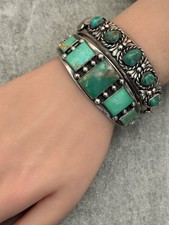 Fred Harvey Era Navajo FIVE SQUARE Turquoise LIZARD Sterling Bracelet 7.1 in - Additional view 4