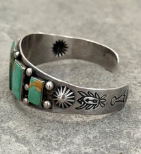 Fred Harvey Era Navajo FIVE SQUARE Turquoise LIZARD Sterling Bracelet 7.1 in - Additional view 5