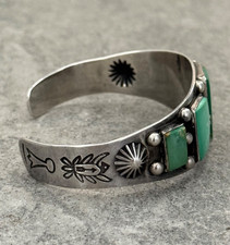 Fred Harvey Era Navajo FIVE SQUARE Turquoise LIZARD Sterling Bracelet 7.1 in - Additional view 6