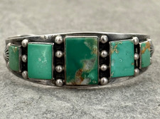 Fred Harvey Era Navajo FIVE SQUARE Turquoise LIZARD Sterling Bracelet 7.1 in