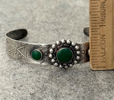 Old  Fred Harvey Era  Navajo 3 Cerrillos Turquoise sterling Bracelet 6.9 in - Additional view 8