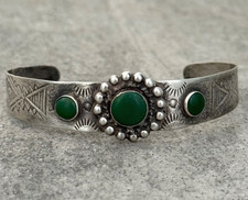 Old Fred Harvey Era Navajo 3 Cerrillos Turquoise sterling Bracelet 6.9 in