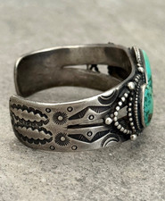 OLD Fred Harvey Era Native American Navajo Turquoise Sterling Bracelet 6.25 in - Additional view 5