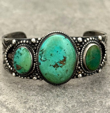 OLD Fred Harvey Era Native American Navajo Turquoise Sterling Bracelet 6.25 in