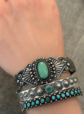 Vintage FRED HARVEY Era Navajo Turquoise SILVER ARROW CO Sterling Bracelet 7 in - Additional view 1