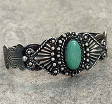 Vintage FRED HARVEY Era Navajo Turquoise SILVER ARROW CO Sterling Bracelet 7 in - Additional view 2
