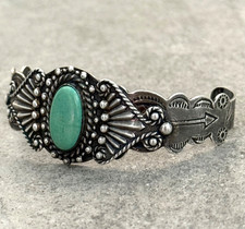 Vintage FRED HARVEY Era Navajo Turquoise SILVER ARROW CO Sterling Bracelet 7 in - Additional view 3