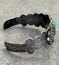 Vintage FRED HARVEY Era Navajo Turquoise SILVER ARROW CO Sterling Bracelet 7 in - Additional view 6