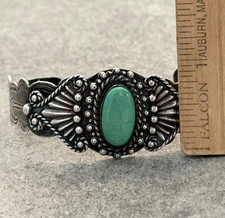 Vintage FRED HARVEY Era Navajo Turquoise SILVER ARROW CO Sterling Bracelet 7 in - Additional view 10
