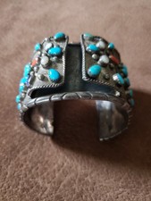 Rare Fred Harvey Era Turquoise & Silver Watch Cuff Bracelet Signed FH 1900-1950s - Additional view 2