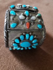 Rare Fred Harvey Era Turquoise & Silver Watch Cuff Bracelet Signed FH 1900-1950s - Additional view 3