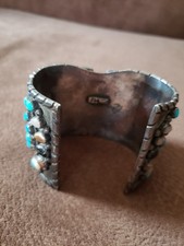 Rare Fred Harvey Era Turquoise & Silver Watch Cuff Bracelet Signed FH 1900-1950s - Additional view 4